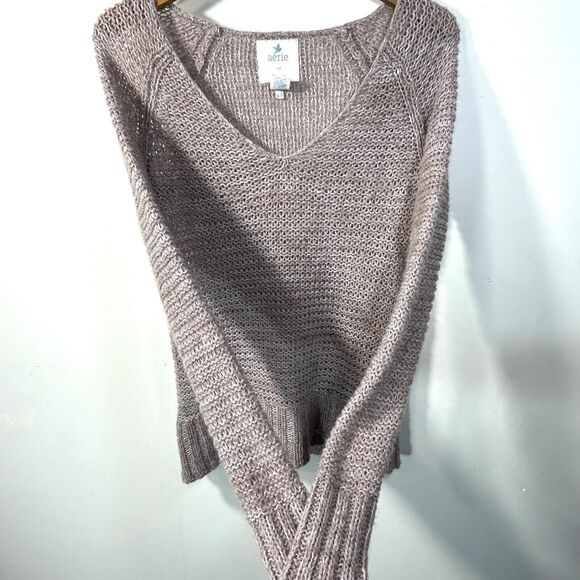 Aerie V Neck Sweater Mohair Wool Women S Open Knit Comfy Soft Lightweight layer - Picture 8 of 10